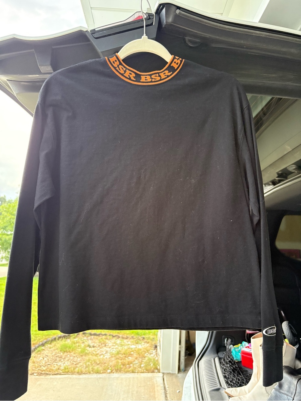 Black Long-Sleeve Men's Shirt with Logo Collar